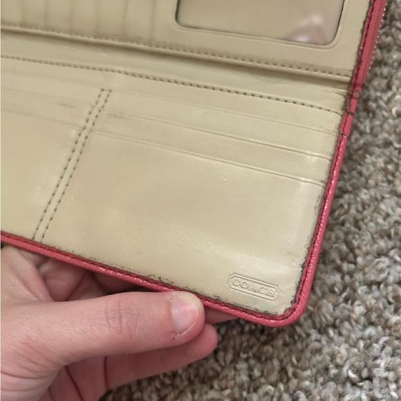 COACH Legacy Signature C Khaki Pink Jacquard Leather Zip Around Wallet Vintage - Picture 10 of 12